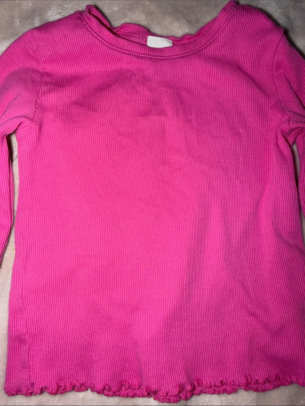 GAP Hot Pink Ribbed Long Sleeve Tee with Lettuce Hem
